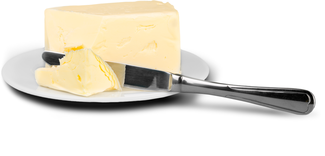 Slice of Butter with Knife on a Plate Cutout